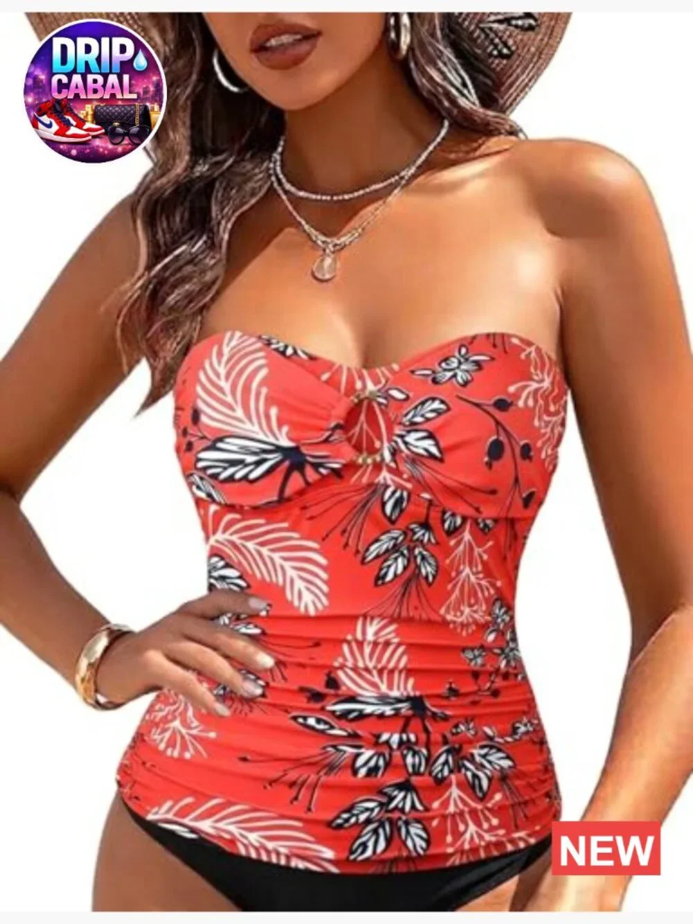 Tummy Control Bandeau Tankini Top Push Up Swim Top Only Convertible Halter